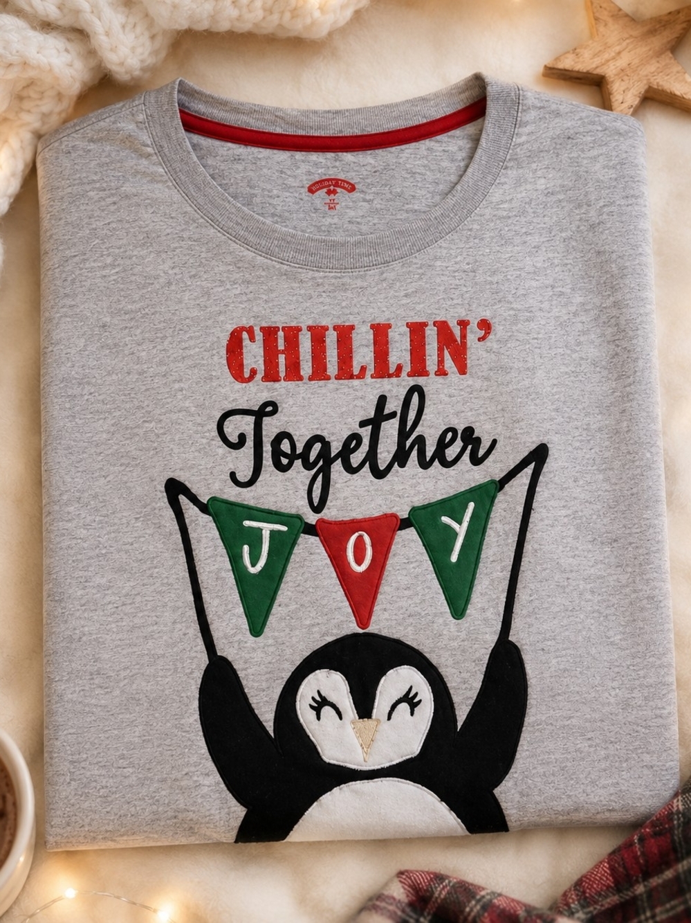 Holiday Time Gray 'Chillin' Together Joy' Penguin Long Sleeve Tee